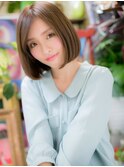 大人ガーリー前下がりナチュラルぶつ切りボブh3川口20代30代40代