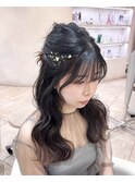 お呼ばれヘアカチモリウェーブ巻き結婚式ヘア