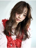 デジタルパーマチェリーブラウンブリーチなし顔周り前髪/原宿