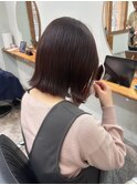 外ハネボブ、切りっぱなし、ボルドーカラー