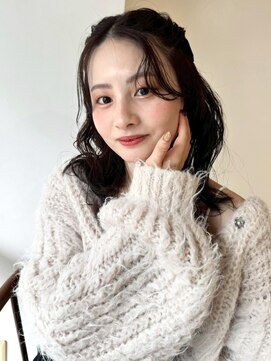 アモレット 天文館店(amoretto) 顔周りカット ヘアセット レイヤーカット黒髪 韓国ヘア