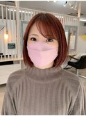 ■ボブ ピンクベージュ 切りっぱなし 縮毛矯正