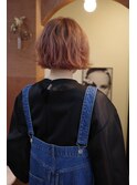ミニボブ切りっぱなしボブピンクベージュケアブリーチ髪質改善