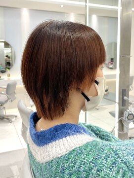 アールプラスヘアサロン(ar+ hair salon) オレンジブラウンショートボブ