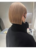 透明感カラー★ダブルカラーブリーチミルクティーベージュボブ