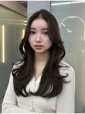 博多/韓国ヘア/センター分け/レイヤーロング/暗めカラー/顔周り