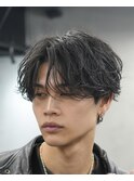 渋谷シャドウパーマメンズカットセンターパートウルフマッシュ