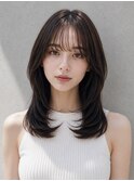 ミディアムレイヤー顔まわりカット前髪カット