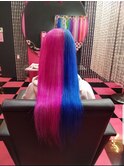 原色派手髪 ツートン　原色ピンク　原色ブルー　エクステ5本