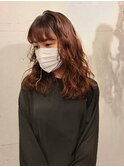 オレンジベージュニュアンスパーマロブスタイル