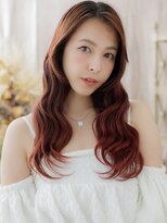 カバーヘア ブリス 戸田公園西口店(COVER HAIR bliss)&nbsp;波巻きウェーブチェリーレッドくびれロングボルドーカラーa