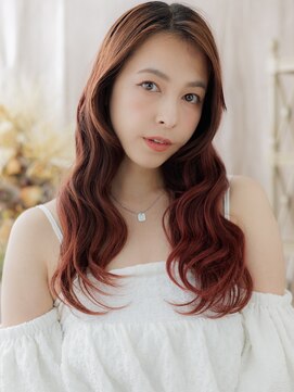 カバーヘア ブリス 戸田公園西口店(COVER HAIR bliss) 波巻きウェーブチェリーレッドくびれロングボルドーカラーa