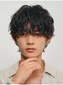難波シャドウパーマメンズマッシュウルフカット波巻きパーマ色気