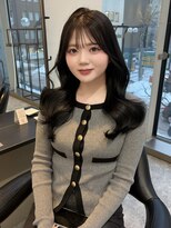 スティル カラン(STILL calin) 韓国ヘアロングレイヤーカットミルクティーベージュ前髪カット