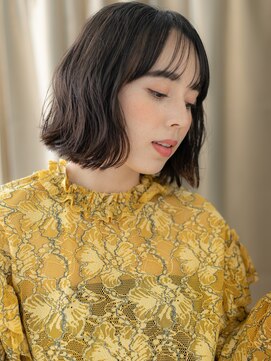 カバーヘア ブリス 川口(COVER HAIR bliss) ダークアッシュブラウン切りっぱなしくびれボブX川口20代30代