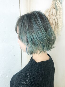 クレア 下北沢(CREA) ミント×バレイヤージュ×ボブ