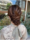 結婚式/お呼ばれに上品編み込みシニヨン