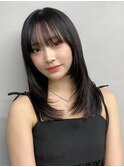 小顔 前髪 レイヤーカット チェリーブラウン"
