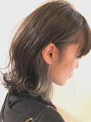 ☆アッシュブラウンハイライト＿かき上げヘア、デザインカラー☆