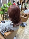 毛先ウェーブミディアム×ツヤ髪暖色系赤みブラウンカラー