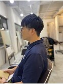 MEN'S HAIR束感ショートマッシュパーマアッシュブラック