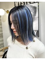 アンブレラカラーインナーカラーデザインカラーペールブルーボブ
