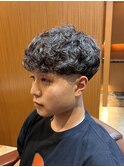 銀座　理容室　スキンフェード　ナチュラルパーマ