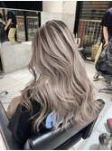 前髪アンブレラカラーこなれミディイメチェンウェーブパーマ