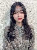 韓国レイヤーロング美髪グレージュアッシュインナーグレージュ