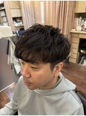 ナチュラルパーマツーブロックマッシュ刈り上げ