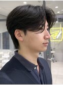 毛流れセンターパートカルマパーマビジネスアップバングショート