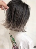 バレイヤージュ_ブルーカラー_ワインレッド_お団子ヘア