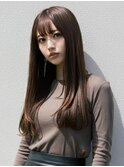 小顔レイヤーロングアッシュ20代30代40代くびれミディ韓国ヘア