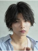 波巻きスパイラルパーマメンズマッシュウルフヘアメンズパーマ