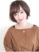 Say.ひし形ボブ外ハネボブレイヤーショートローズブラウン韓国風
