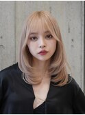 韓国ヘア顔周りレイヤーミルクティーベージュグレージュカラー