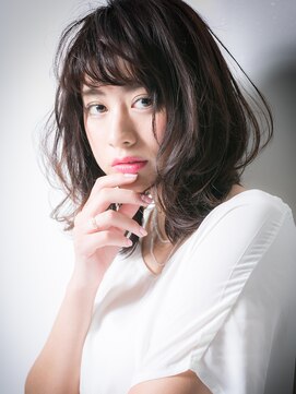 カバーヘア ブリス 川口(COVER HAIR bliss) 斜めバング×無造作カールの黒髪ネオウルフw川口20代30代40代