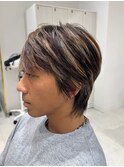 メンズマッシュブリーチカラーブロンドカラーハイライトカラー