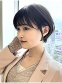 「岩田莉奈」地毛風縮毛矯正 ひし形ショートボブ 白髪染め 新宿