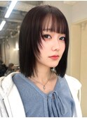 ショート ボブ レイヤー 暗めカラー 黒髪 前髪カット 10代20代