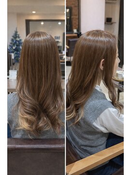 細めハイライトでつくる柔らかベージュカラー