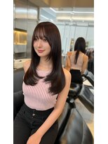 ノク 渋谷(nok)&nbsp;モモスト_グレーベージュレイヤーロング黒髪前髪パーマ