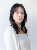 ハッシュカット韓国レイヤーフルバングアッシュブラック小顔