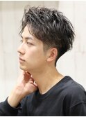かき上げフェザーパーマツーブロックバーバー爽やか理容室
