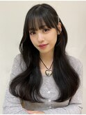 黒髪韓国ロングヘアぱっつん前髪MI-13