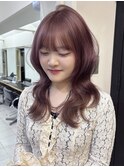 ピンクブラウン韓国レイヤーカット