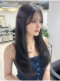 ミディアムレイヤー 艶カラー 暗髪 韓国風 髪質改善 福岡美容室