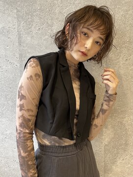 アース 三軒茶屋店(HAIR&MAKE EARTH) 三軒茶屋_レディース_ミディアム_ブラウン_コテ巻き_パーマ_小顔