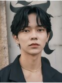韓国ヘアカルマパーマカルマバングセンターパート黒髪ウルフ