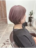 ピンクベージュ　白髪ぼかし　白髪率80%